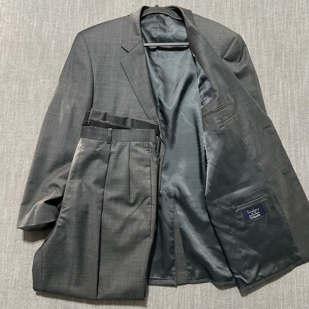 Turnbury Suit Set Mens 44 Gray Wool 2-Button Blazer Pleated Pants Dillard's